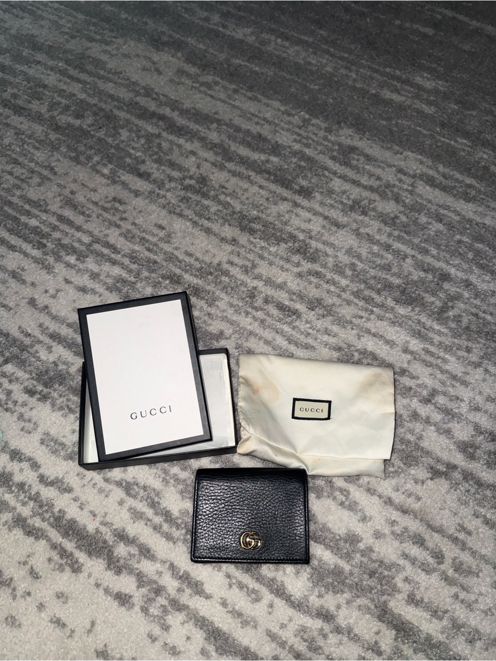 Gucci Black Leather Bi-Fold Wallet with Gold Double G
